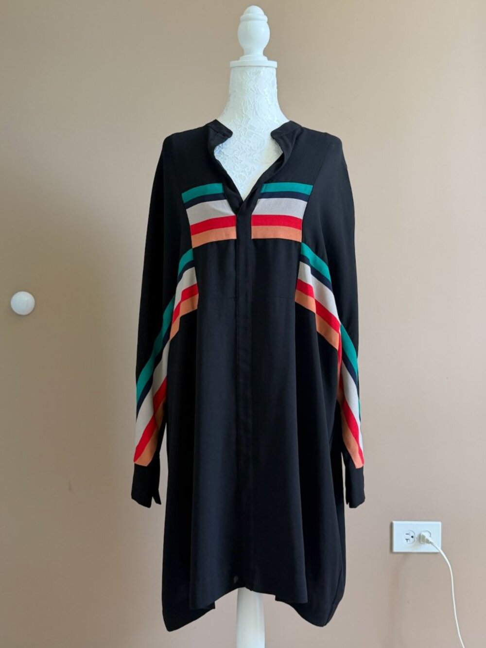 BCBGMAXAZRIA black tunic dress with colorful accents Size M